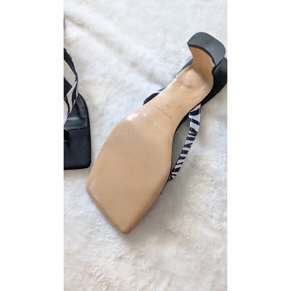 NWOT 8 By Yoox Black Animal Print Leather Heeled Flip-Flop Sandals, size EU39 - Picture 5 of 6